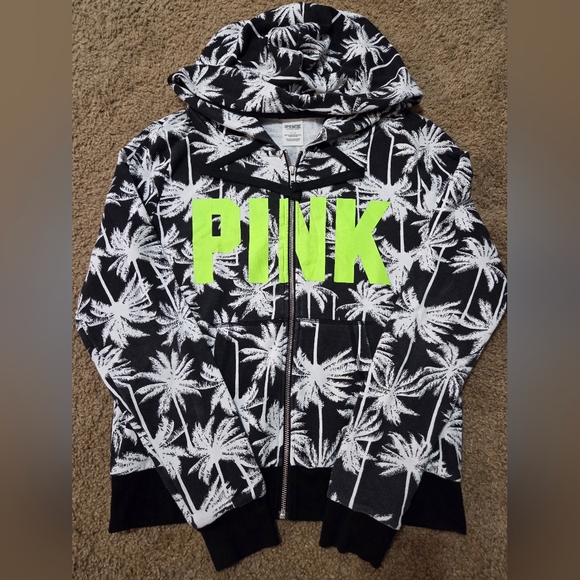PINK Victoria's Secret Tops - PINK Victoria's Secret Large Vintage Spellout Tropical Full Zip Hoodie